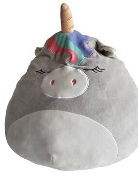 Squishmallows Large 16" Teresa The Unicorn, Gray Sleeping Unicorn Pillow Plush